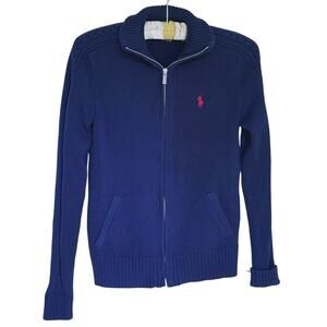 Ralph Lauren Women's Preppy Full Zip Sweater Jacket Small Navy Blue Academia